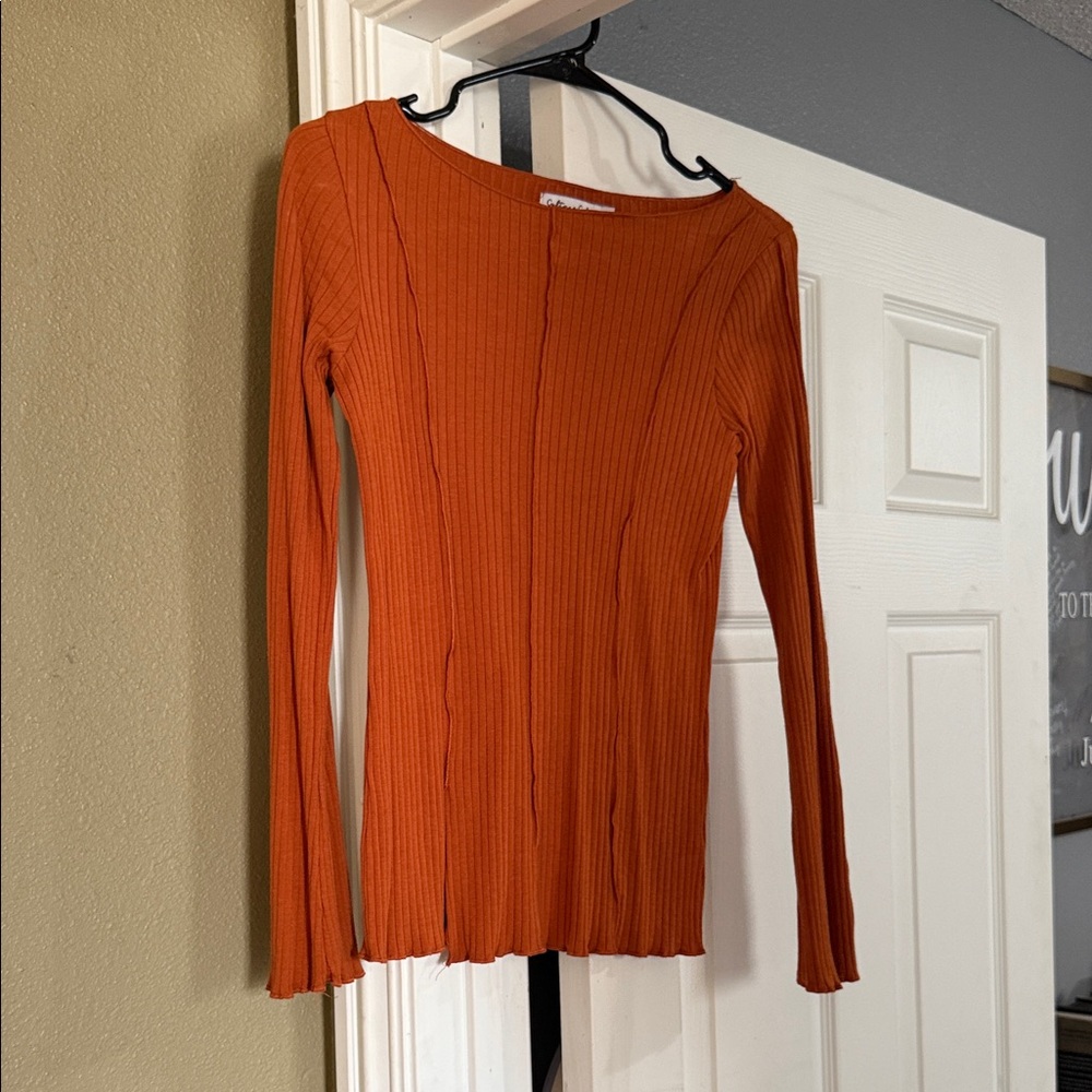 Rust Long Sleeve Ribbed Top